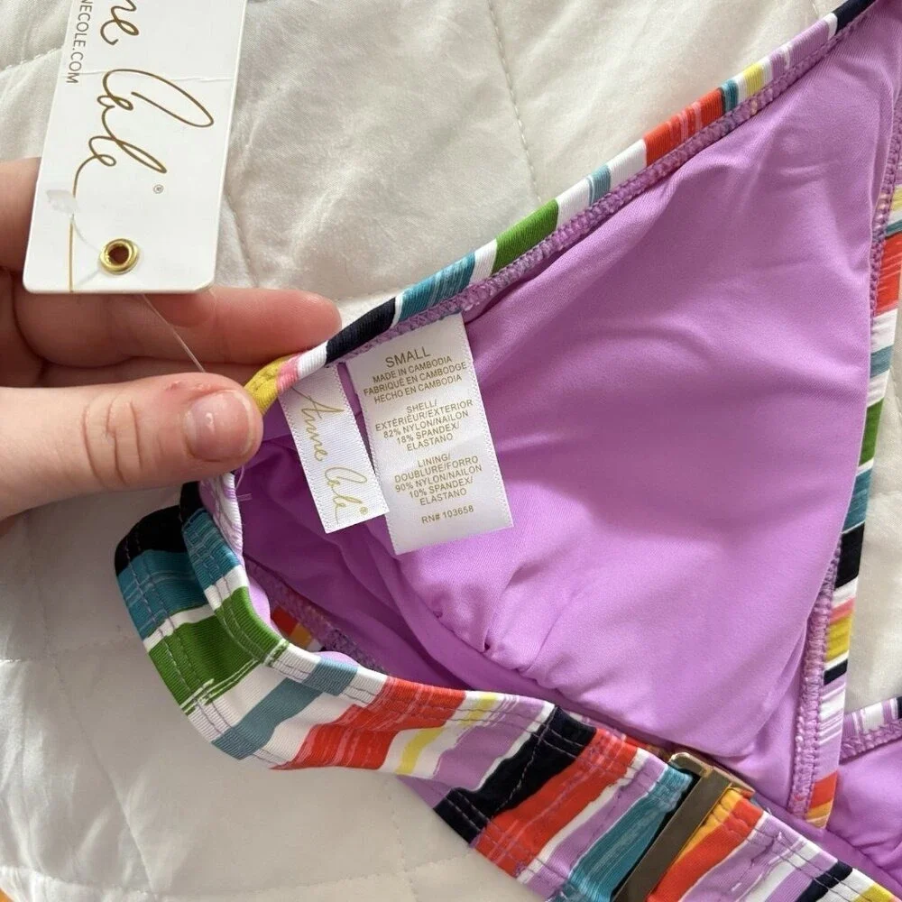 NWT Anne Cole Womens Size Small Striped‎ Halter Bikini Top Swim Beach Summer